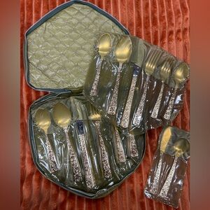Cellini Romanesque 50‎ piece GOLD flatware set ROSE pattern